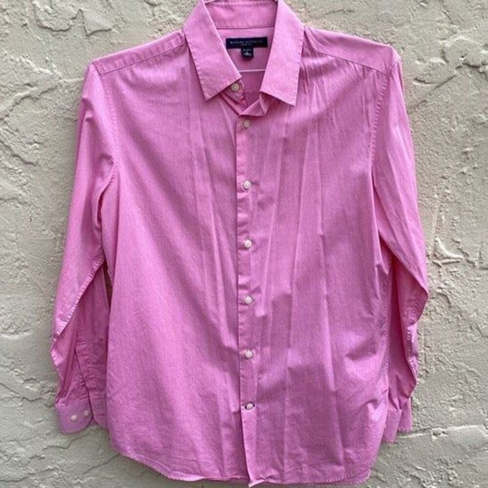 Banana Republic Men's Slim Fit Dress Shirt Solid Pink Long Sleeve sz Small
